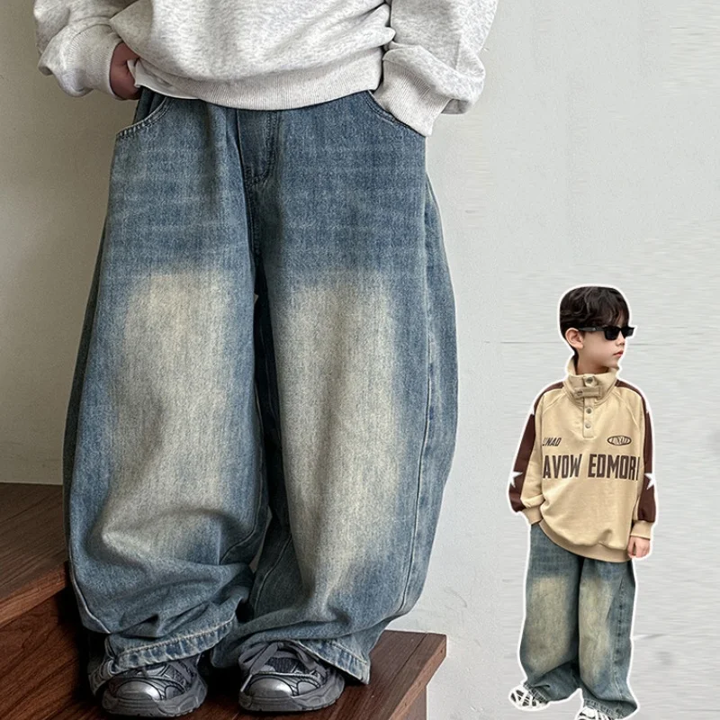 

Boys Jeans 2-11 Year Teen Wide Leg Denim Teenage Vintage Trousers Toddler Boy Casual Fashion Denim Bottom Kids Softy Long Pants