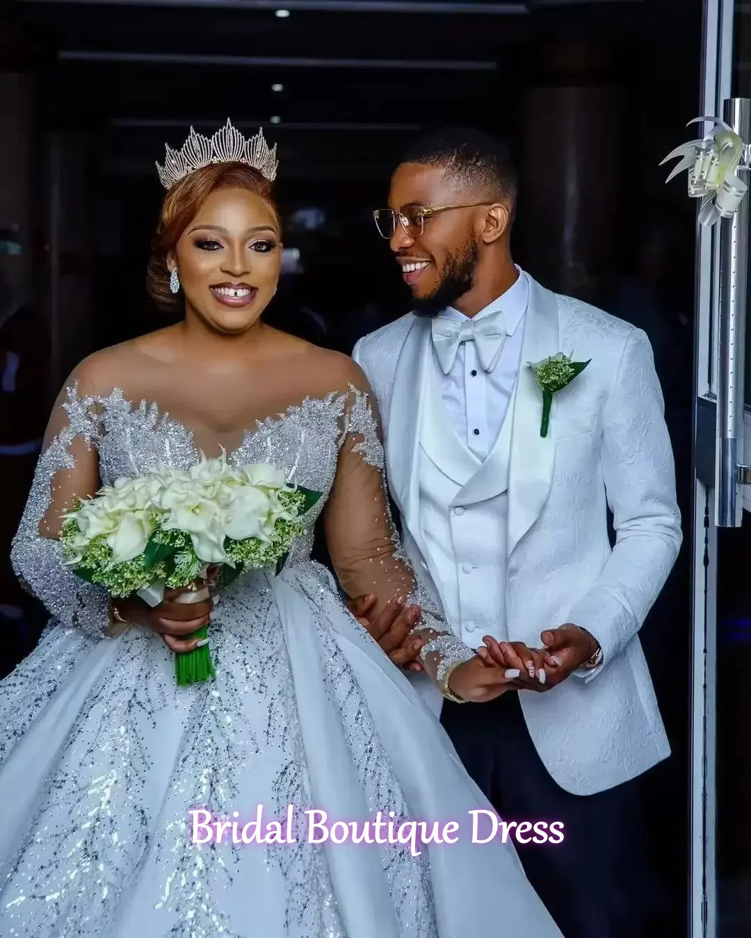 

New Arrivals All Over Shiny Beading Pearls Sequins Crystal Sparkly Ball Gown Wedding Dresses Vestido De Novia