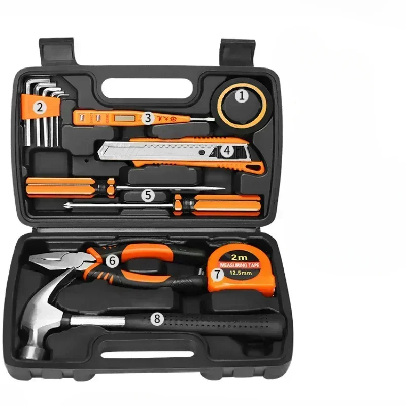 9PCS Hardware Repair Hand Tool Set Household General Kit Multifunction Tool Box With Screwdrive Knives Hammer Wire Pliers