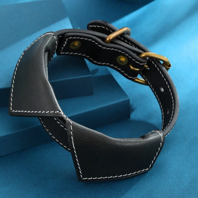 

Leather shirt collar series, bow, high-fat vegetable-tanned cowhide pet collar, black and white stitching neck collar