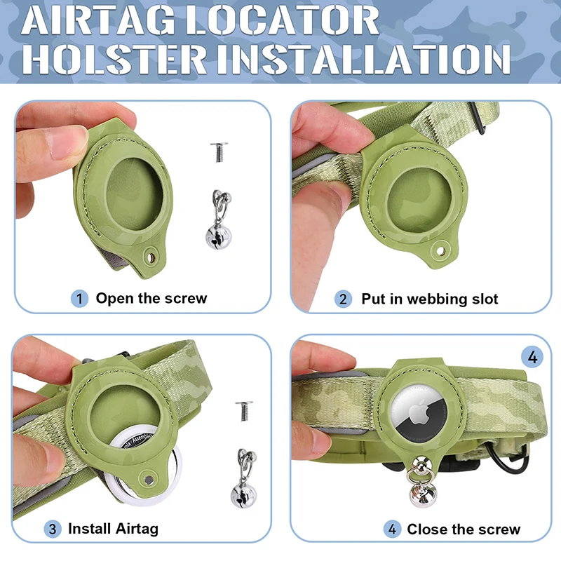 Airtag-개 목걸이, 조절 가능한 나일론 반사 애완 동물 칼라, 소형견/중형견/대형견용, 내구성 좋고 분실된 개 목걸이, 패딩 포함