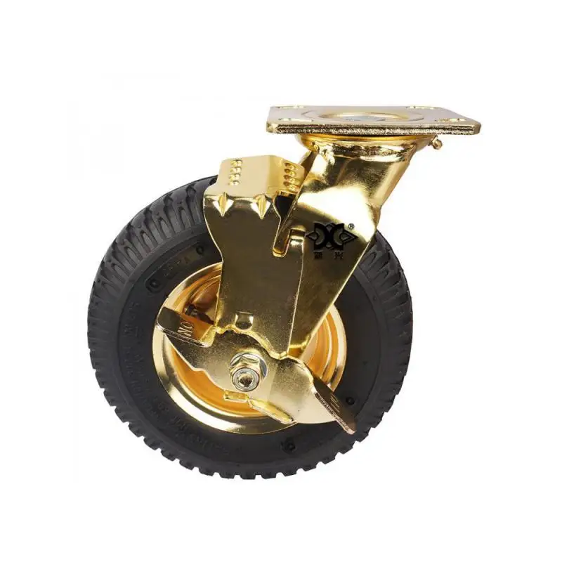 

1 Pc Caster 8-inch Gold-plated Inflatable Wheel Rubber Luggage Cart Universal Caster