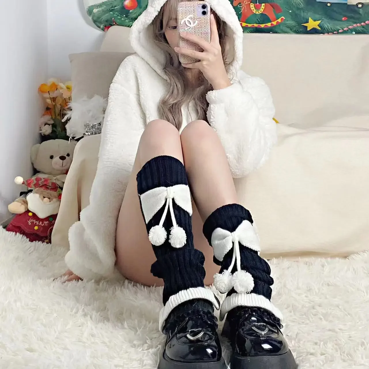 50cm Female Knitted Warm Foot Cover Lolita Leg Warmers Socks White Black Warmer Lady Autumn Winter Y2k Crochet Sock Boot Cuffs