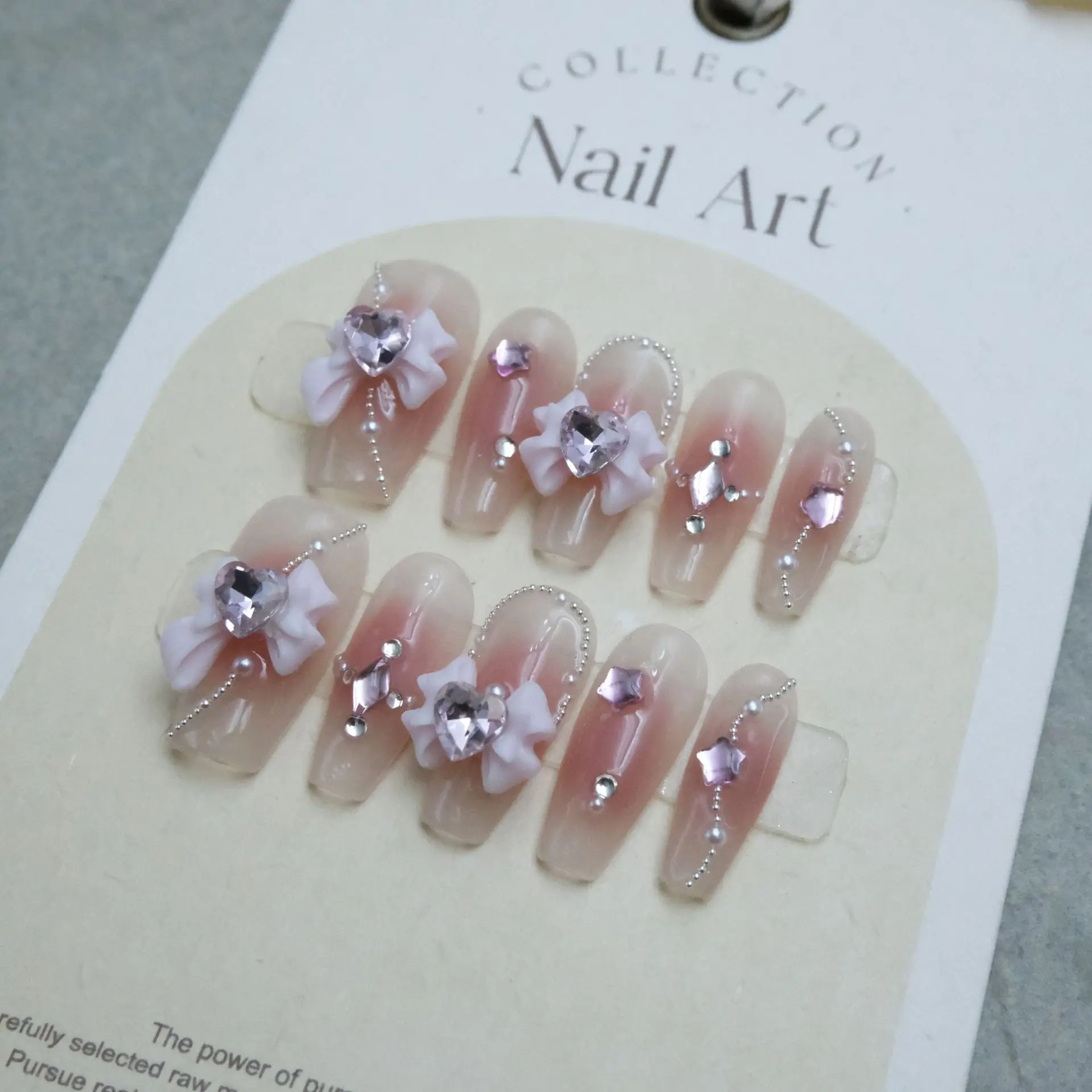 Kuku palsu buatan tangan, merah muda buatan tangan, desain ikatan simpul hati, tekanan hitam pada kuku balerina, ujung kuku palsu untuk wanita anak Perempuan 10 buah