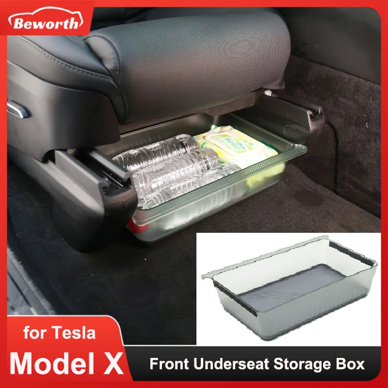 

Under Seat Storage Box For Tesla Model X Transparent Acrylic Car Front Seat Organizer Underseat Tissue Drawer Bins Trash Tray