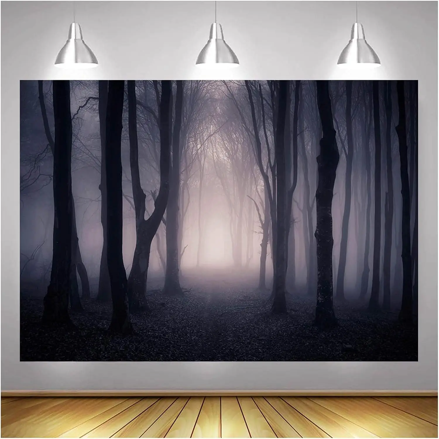 ภาพสยองขวัญพื้นหลังสำหรับการถ่ายภาพวันฮาโลวีนป่าหมอกทำจากไม้สำหรับเด็กวันเกิดของทารกแรกเกิดฉากหลังรูปภาพสำหรับอาบน้ำอุปกรณ์ประกอบฉากในสตูดิโอ