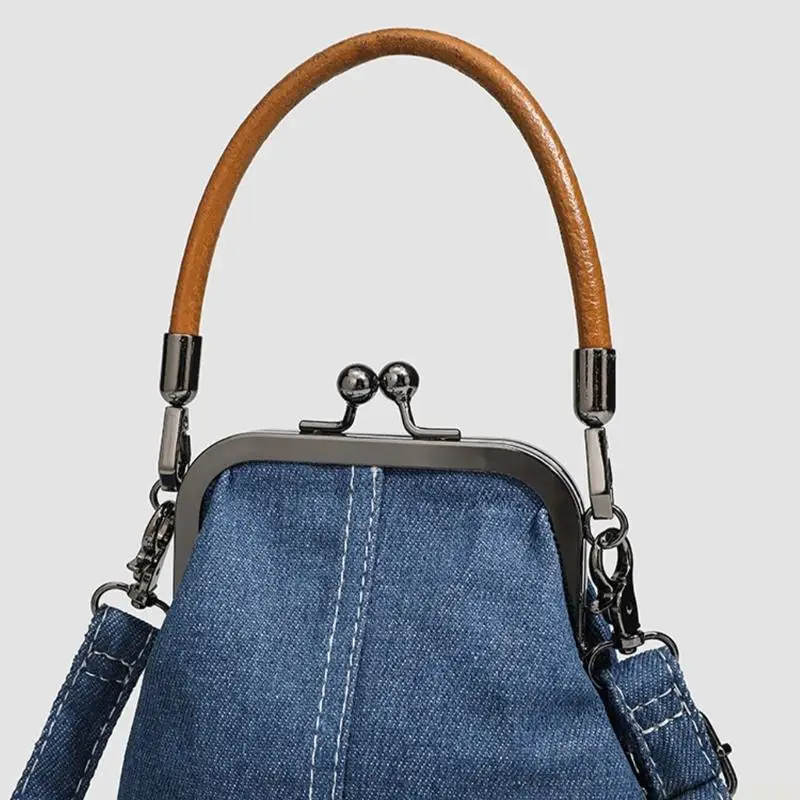 

X90D Women Top Handle Bag Kiss Lock Crossbody Bag Stylish Shoulder Bag Denims Daily Handbag for Everyday Work