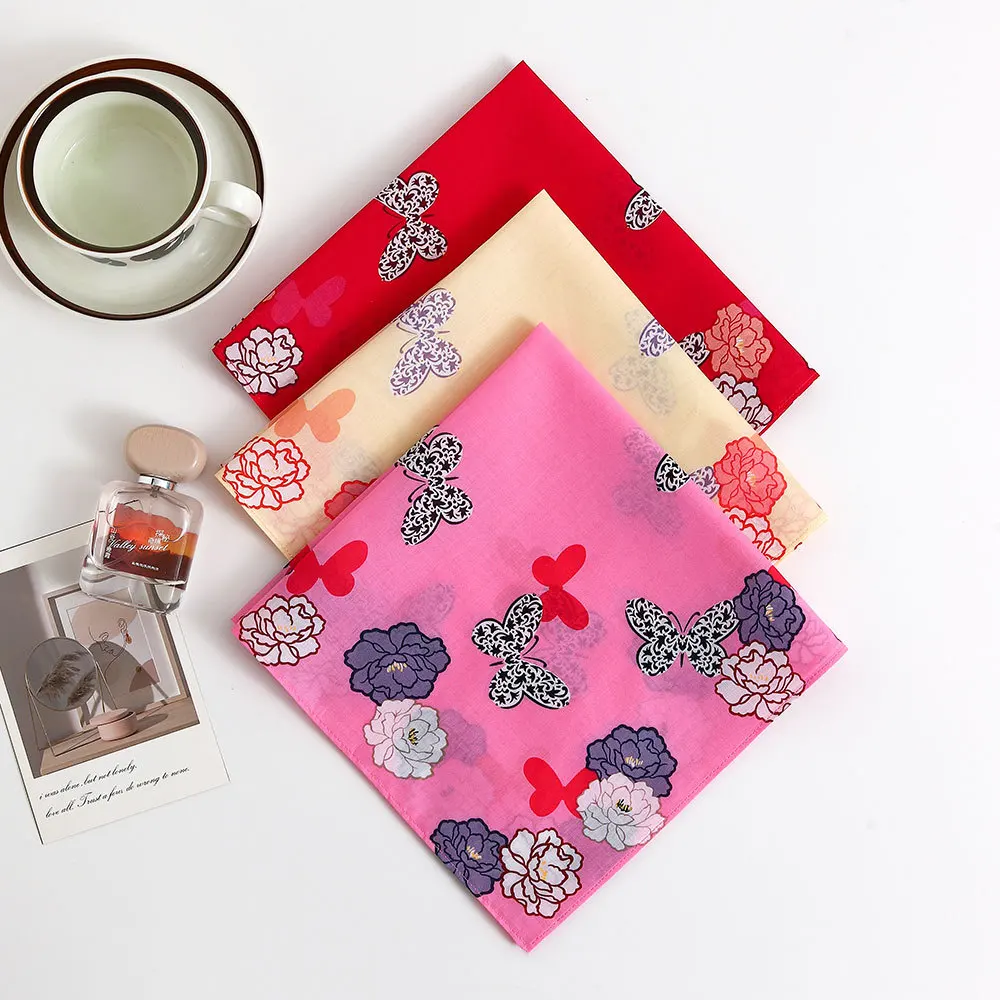 

3/6 Pcs Women's Pure Cotton Printed Handkerchief Old-fashioned Nostalgic Thin Summer Portable Soft Absorbent Sweat Towel