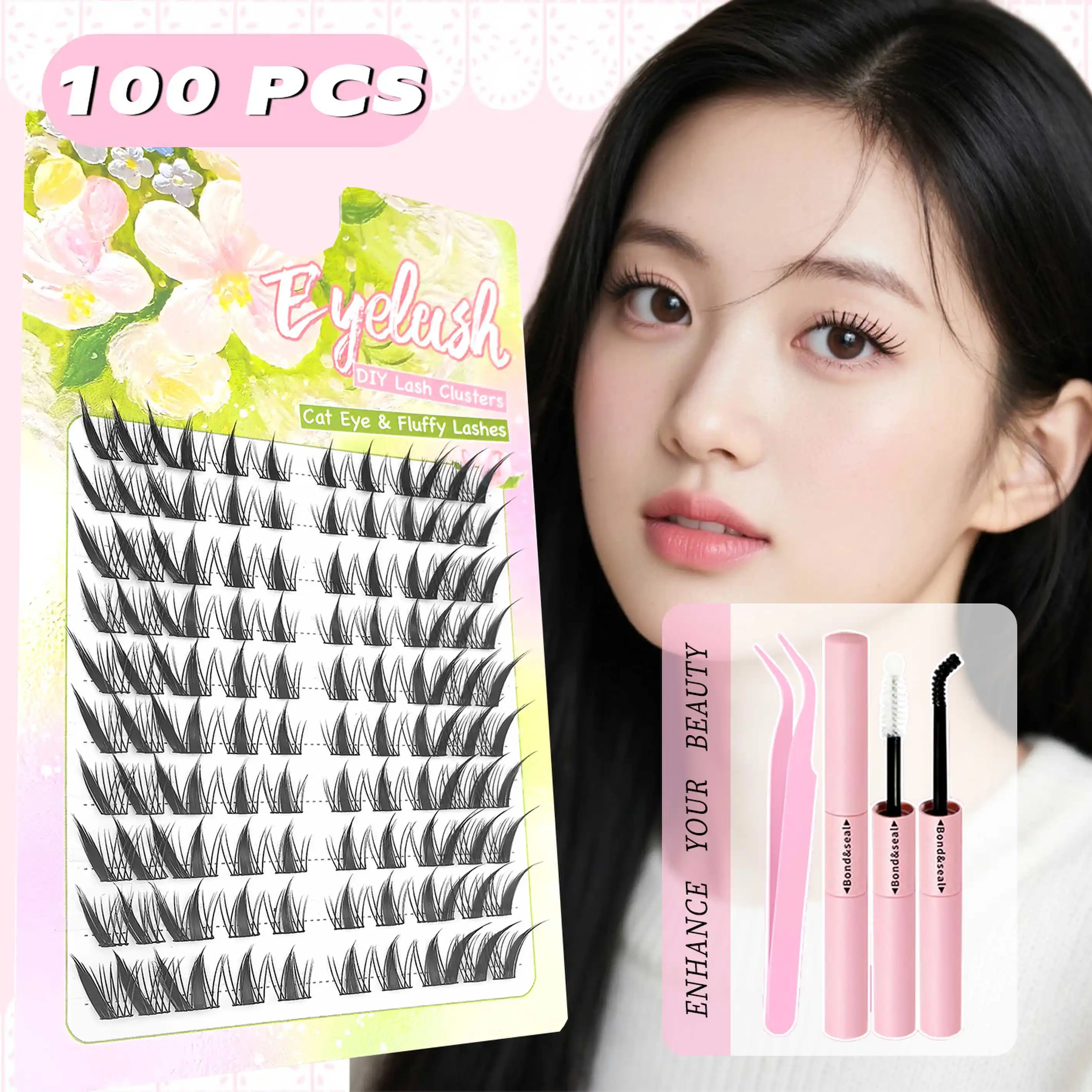 Foxy cílios 60/100 cluster inclinado voando kit de extensão de cílios postiços falso olho cauda alongamento beleza maquiagem acessório