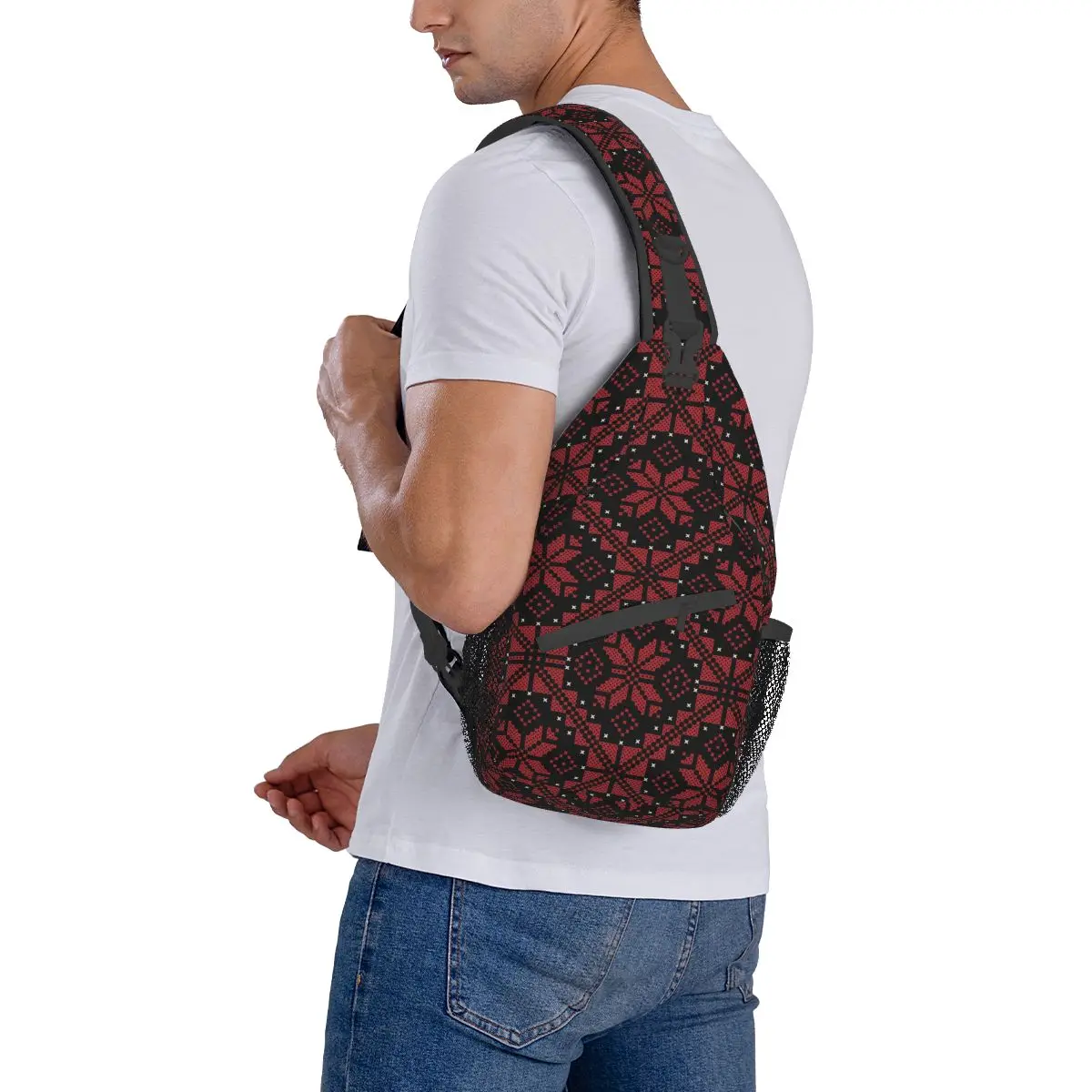 Palestinian Jordanian Tatreez Crossbody Sling Bags Small Chest Bag Palestine Shoulder Backpack Daypack for Hiking Biking Bag