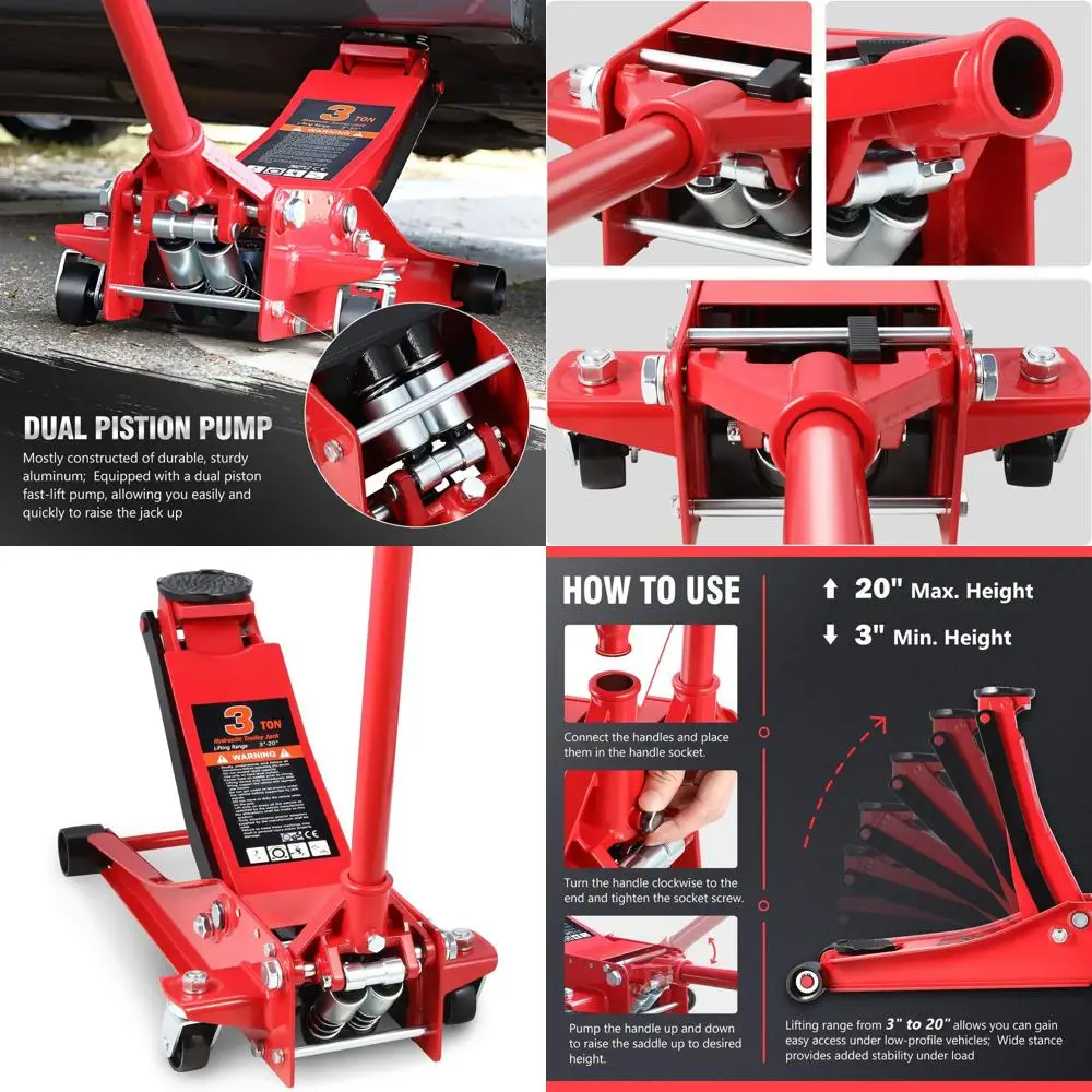 

Компактный гидравлический напольный домкрат на 3 тонны, диапазон подъема 3-20 дюймов, модель TOOLS-00235