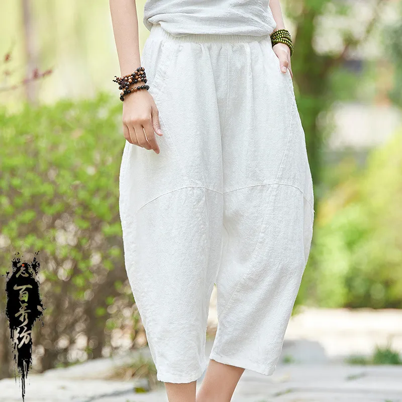 سروال رامي للخريف/الشتاء: سروال نسائي قصير مرقع على الطراز الصيني القديم #2