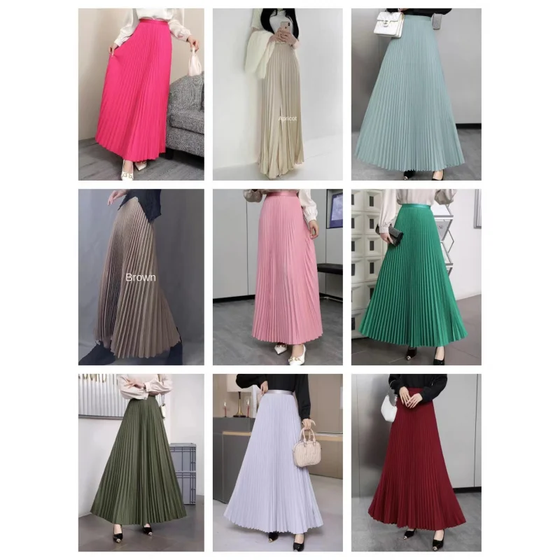 

Струящаяся плиссированная длинная юбка для женщин, популярный стиль 2025 года, ранняя весна, новая драпированная юбка с высокой талией и большим подолом, весна-осень, красочная ха