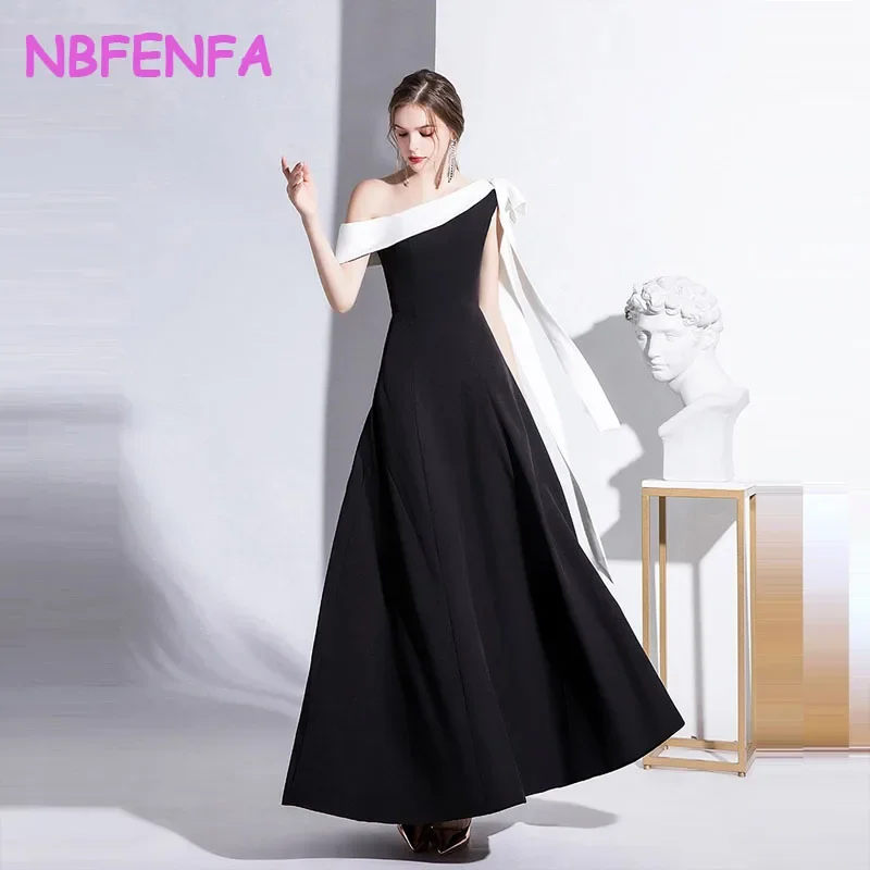 

NBFENFA Black Evening Dresses for Women 2024 Summer New One-shoulder Elegant Banquet Dress Slim Daily Dress Vestidos De Noche