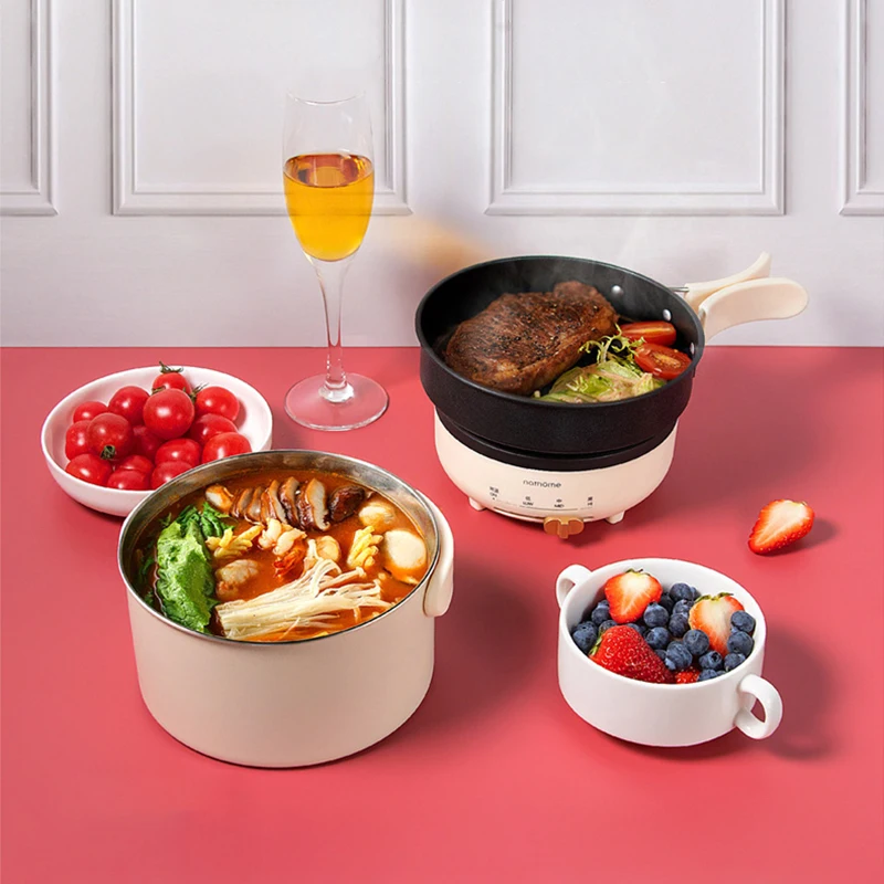 1.2L พับทําอาหารไฟฟ้าหม้อมัลติฟังก์ชั่ไฟฟ้า Hotpot แบบพกพา Multicooker แยกประเภทหม้อ Nonstick กระทะ 220V