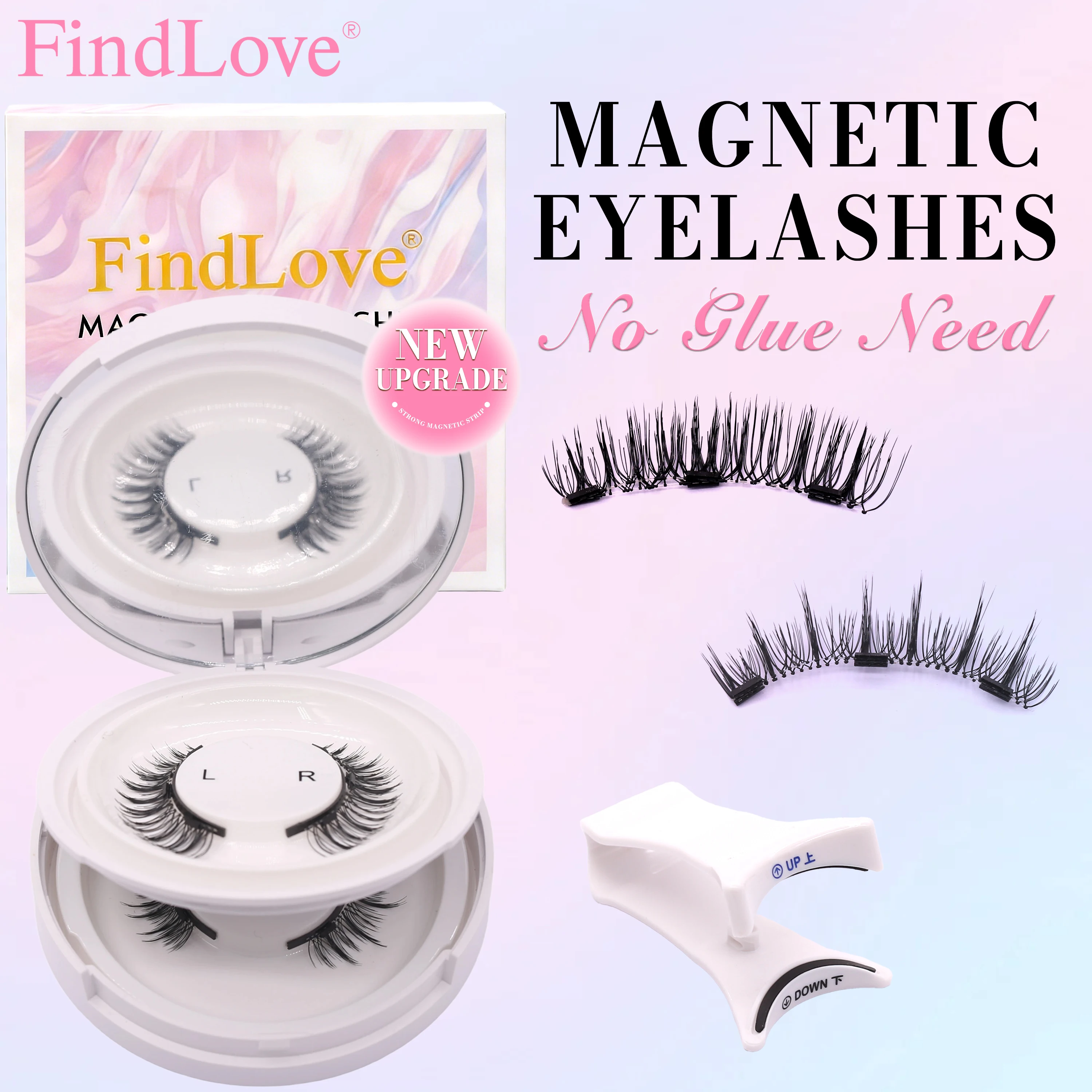 

FindLove 2 Pairs Thick And Natural Mixed Style Reusable Fox Eye Magnetic False Eyelashes Natural Look Magnetic Lashes Makeup Kit
