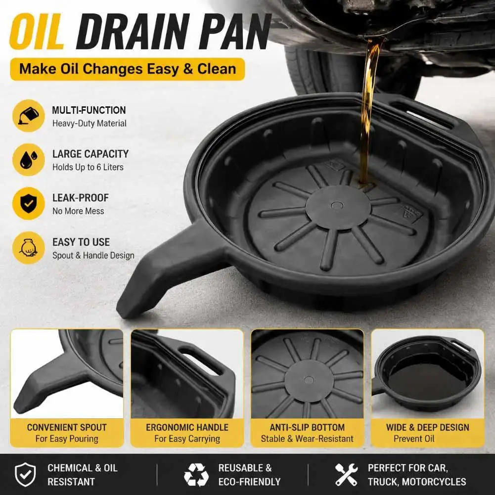 Automotive Oil Drip Pan 4L Plastic Waste Oil Drain Pan Portable Car Fluid Collector Tray Slim Profile Easy Pour Spout
