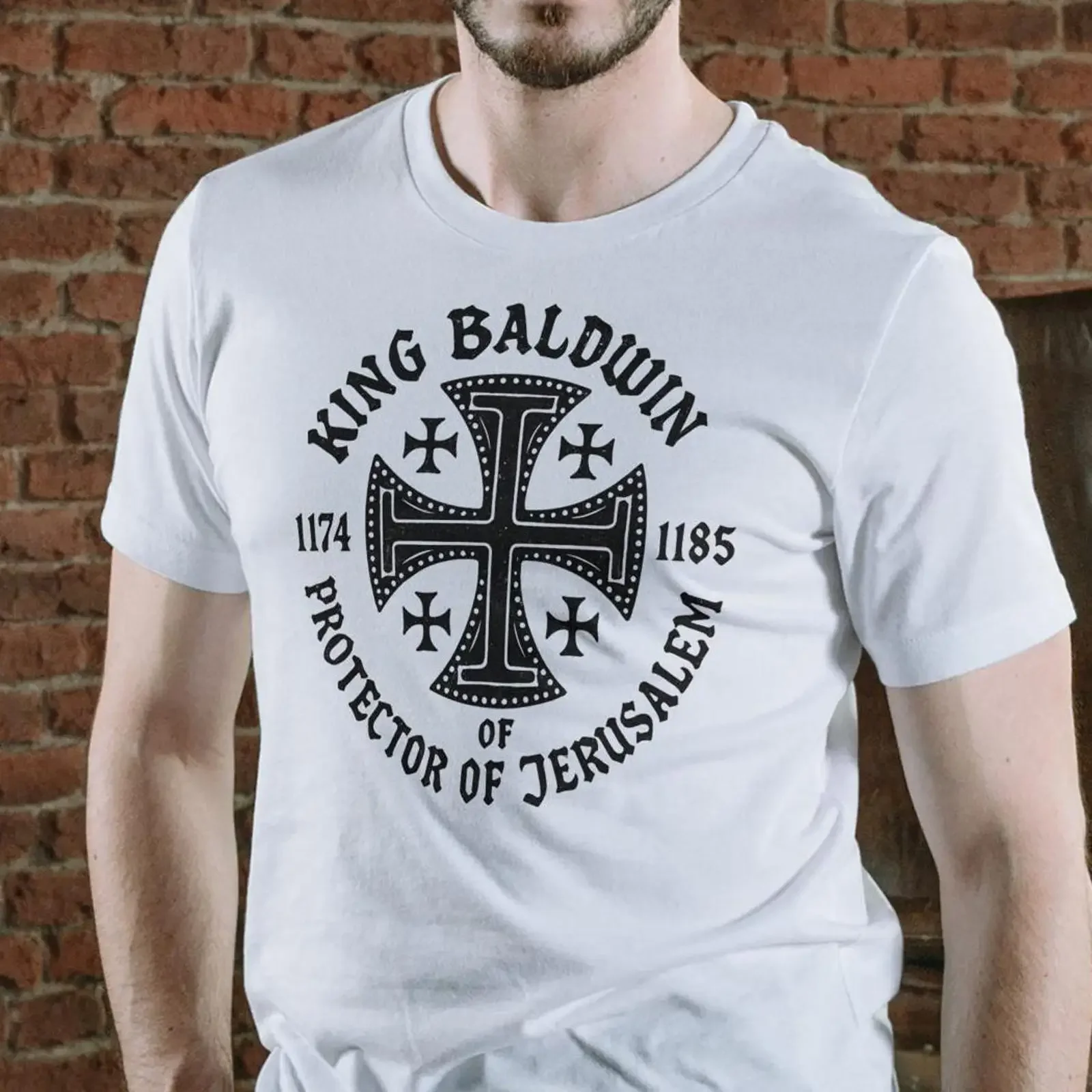 King Baldwin Crusader Cross of Jerusalem T Shirt Protector Casual Perfect for Fans vintage Washed Slightly Unisex Breathable