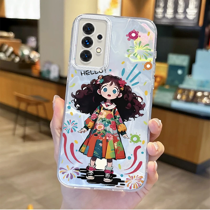 Graffiti Girl Cartoon Phone Case for Samsung Galaxy S24 S23 S22 S21 Plus Ultra A73 A72 A71 A55 A54 A53 Hard Non-Slip Matte Cover