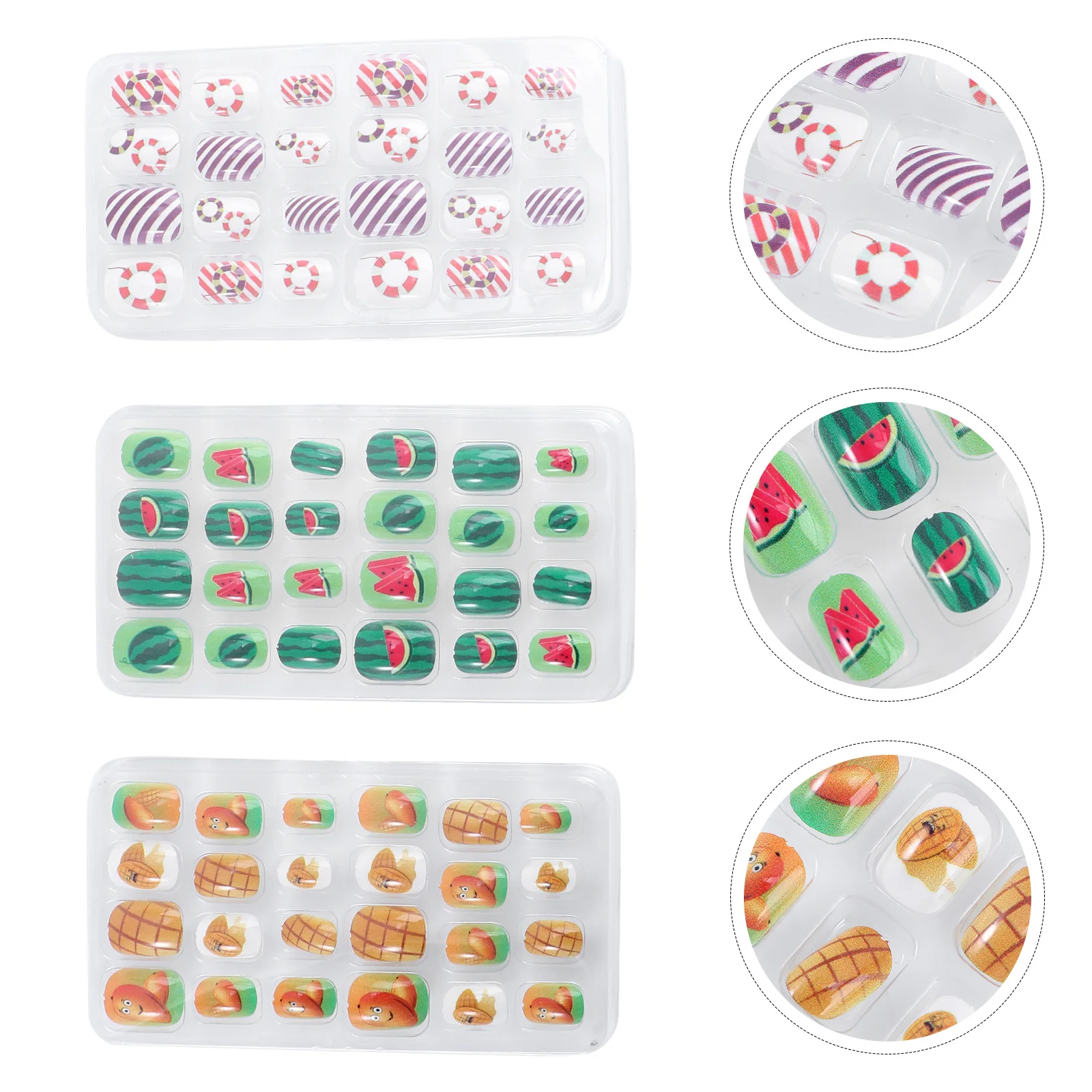 3 Sets Stickers Nagel Zomer Kinderen Tip Patch Decoratieve Nep Manicure Accessoire Meisje Acryl