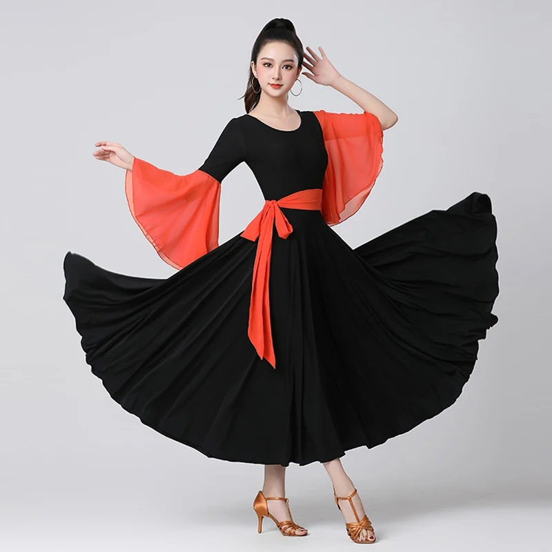 

Ballroom Dance Dresses Women Black Blue Floating Sleeve Dress Standard Waltz Performance Wear Female Modern Dance Costumes 1910