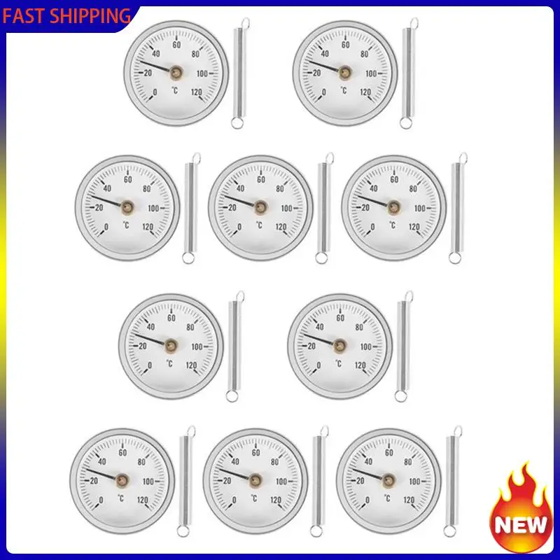 

Hot Trend-10 PCS Pipe Clip-On Dial Thermometer Temperature Round Plate Gauge With Spring,Range 0-120℃, Aluminum Case