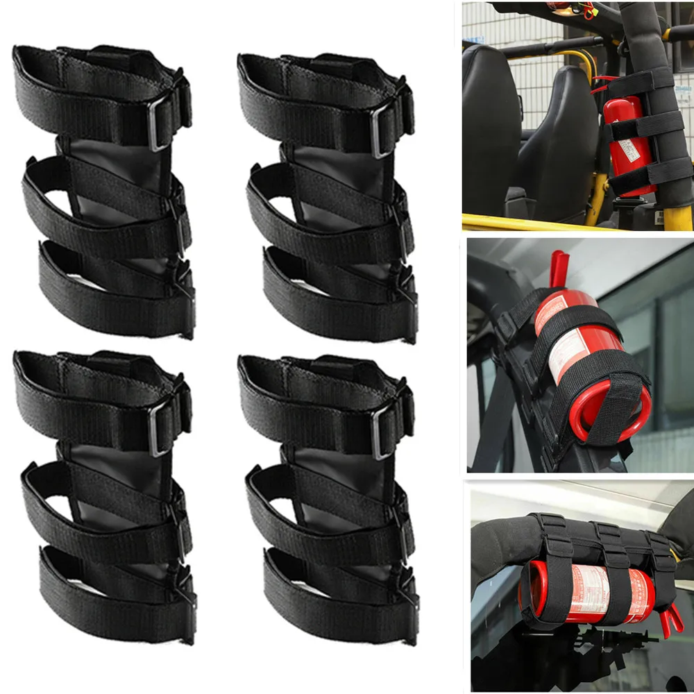 1/2/4PC Adjustable Car Roll Bar Fire Extinguisher Holder Bandage Organizer Belt Mount Strap For Jeep Wrangler TJ JK JL 1997-2018