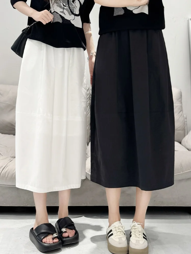 

Летняя тонкая юбка-трапеция с высокой талией, женская пышная юбка-миди в корейском стиле, свободного кроя, повседневная, из полиэфирного волокна