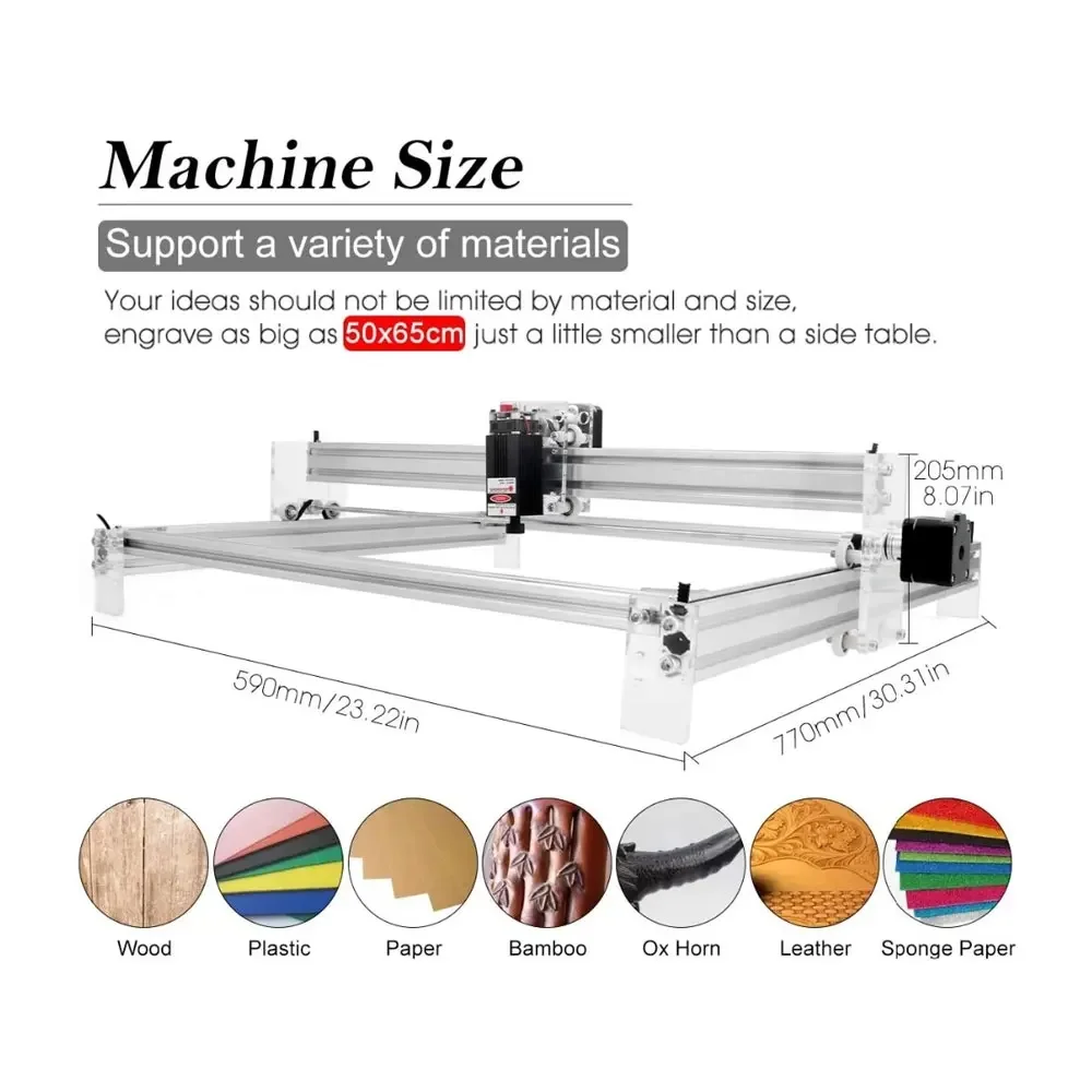 Máquina de gravura do laser do CNC com controlador offline, 6550 gravador, 65cm x 50cm, router de madeira, área de trabalho, 15W