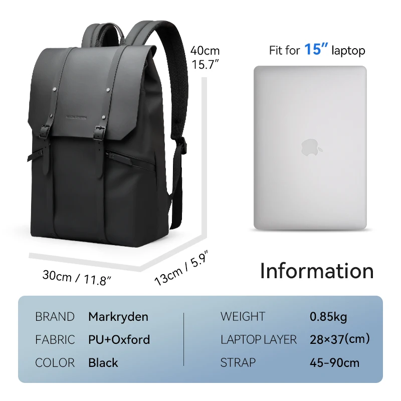 Mark Ryden backpack Durable Men Casual Lightweight Computer Waterproof Mochilas Rucksack 15 inch Bag Black Laptop Backpack