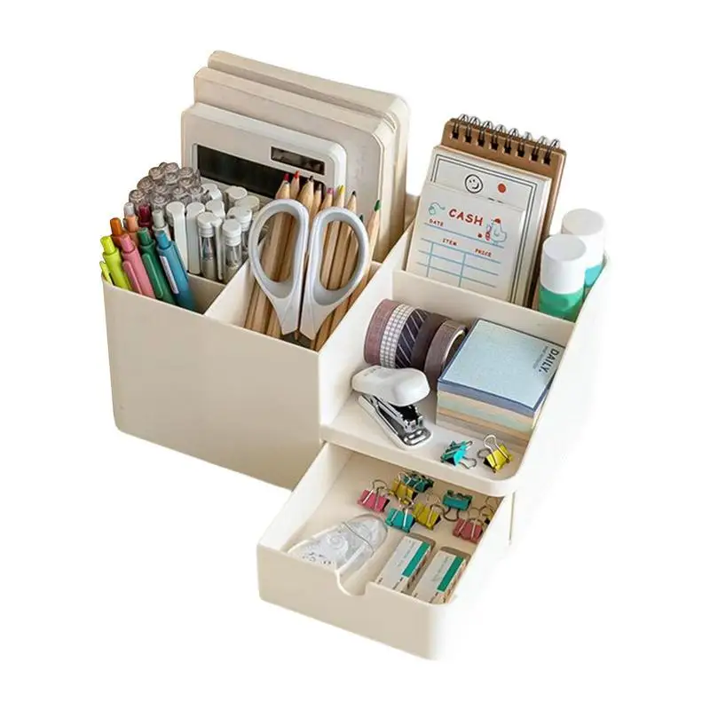 

White Office Desk Organizer Pencil Storage Container Desk Holder Scalable Sundries Box Stationery Makeup Supplies Organization