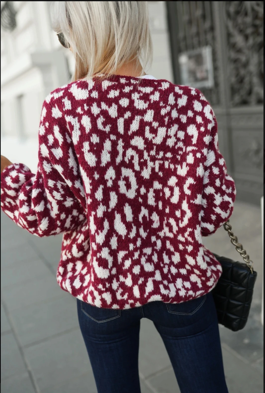 Autumn and Winter New Fashion Leopard Print Red and White Color-Blocking Stylish Casual Elegant Knitted Cardigan Sweater Coat Top for Women