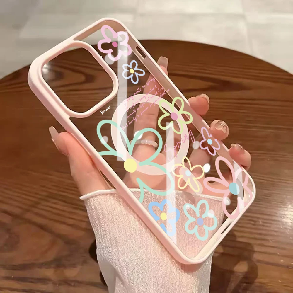 Frühlingsblumen Transparente Hülle für Magsafe iPhone 15 16 Pro Max 17 16 14 11 13 12 Pro Max Plus Hüllen Magnetisches Kabelloses Laden Coque – Detail 7