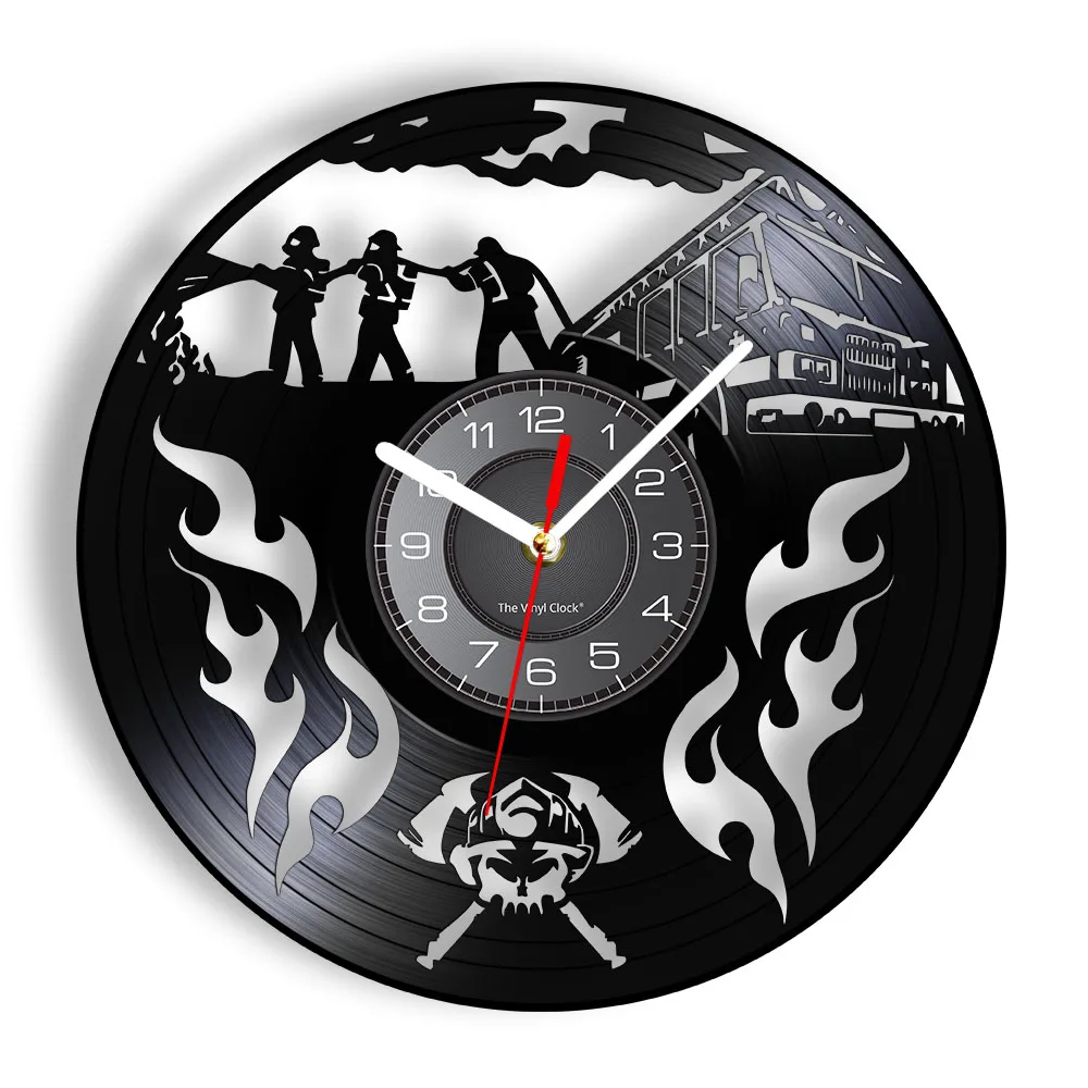 Firefighter Vinyl Record Wall Clock Modern Design Fire Fighting Home Decor Quartz Needle Clock Watch For Fire Dept Firemen Gift