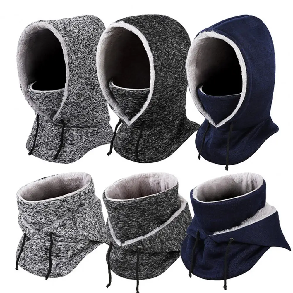 Autumn And Winter Wool-lined Balaclava Outdoor Cycling Full Face Hood Windproof Drawstring Sports Ski Hat