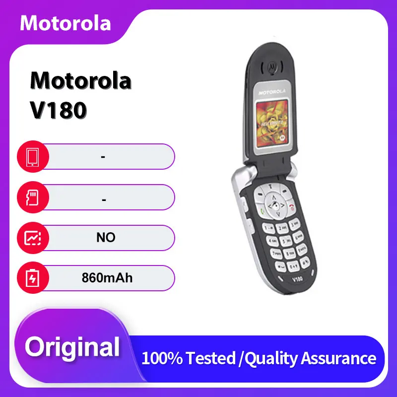 오리지널 잠금 해제된 모토로라 V180 860mAh 2G GSM 900 / 1800 / 1900 휴대폰