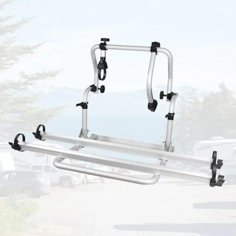 Silver CB50-V Screw Installation All Aluminum Alloy Mobile Home RV Folding Back Bike Rack Use for Two Bikes Use Motorhome