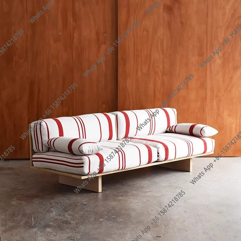 

Medieval retro solid wood sofa small apartment designer removable and washable living room bedroom fabric sofa