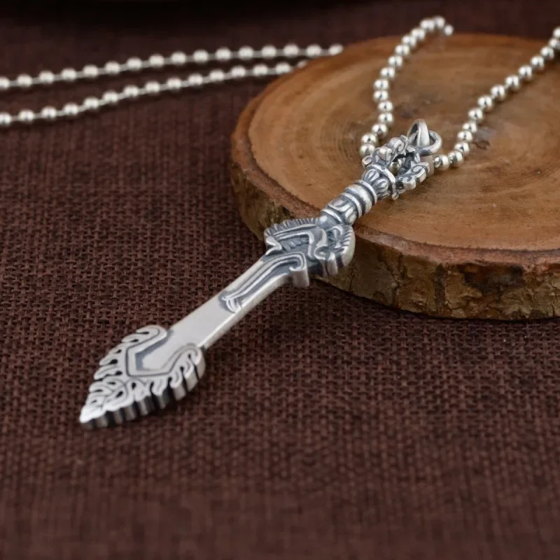 New S990 Sterling Silver Vintage Personalized Matte Craftsmanship Sword Pendant Men and Women Gift