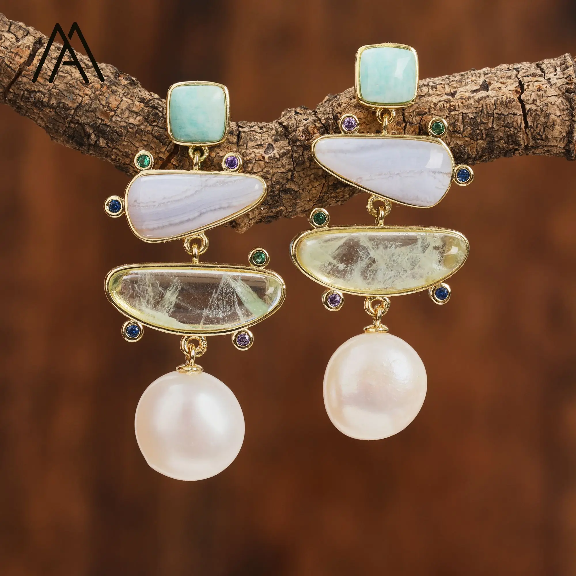 غير النظامية أقراط الأحجار الكريمة الطبيعية كريستال اللؤلؤ القرط فريد موضة المرأة اكسسوارات الترفيه اليومي مأدبة الزفاف جوهرة