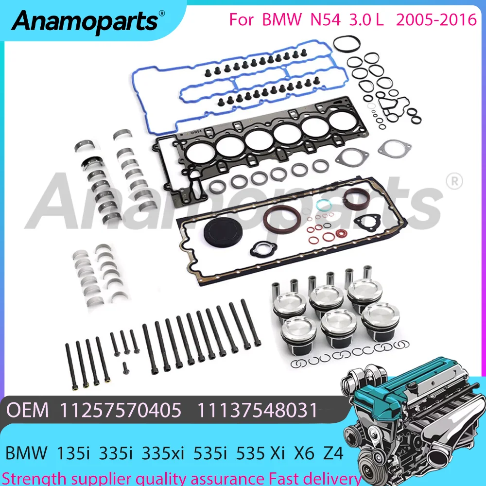 Engine overhaul package gasket set for 2005-2016 BMW N54 135i 335i 335xi 535i 535Xi E90 E92 E88 E60 E71 F02 3.0L 11127565286