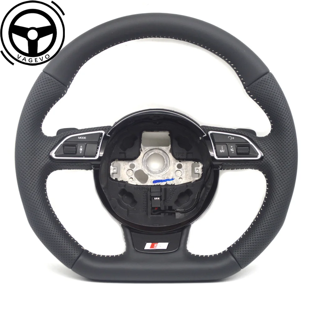 

For Audi A4 B8 leather perforated white stitching multifunctional steering wheel with paddles