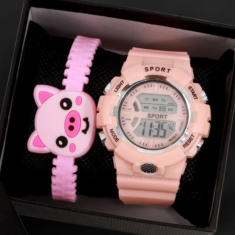 Fashion Pink Digital Student Transparent Electronic Watch LED Women Men Sports Waterproof Watches Clock Gift