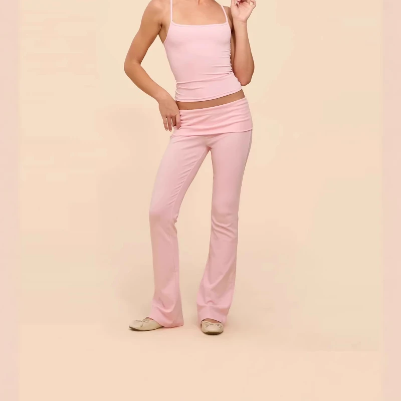 

European and American New Style Halter Tops, High-waisted Nude-feeling Fold-over Hip-lifting Flared Trousers Two-piece Set