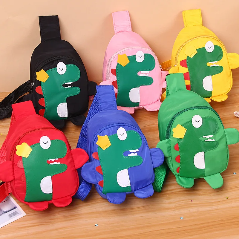 Bolso pequeño de lona con dibujos animados para niños y niñas, bandolera pequeña de dinosaurio, a la moda, con arnés para bebés