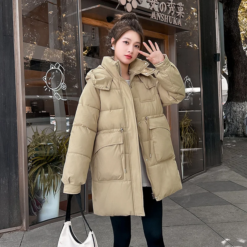 2023New Winter Women's Hooded Warm Down Cotton Coats Loose Women Jacket Long Solid Parkas Korean Loose Female Outerwear Overcoat