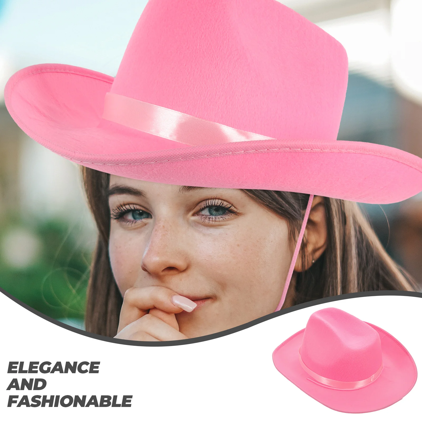 

Pink Cowboy Hat Western Style Cowgirl Fashion Hats for Adults Girls Halloween Party Accessories Pink Ribbon Felt Texture