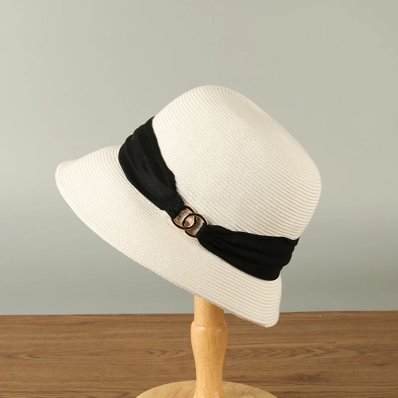 Straw hat, summer new UV protection, sun shading and sun protection hat, Japanese fashionable and elegant, British style small t