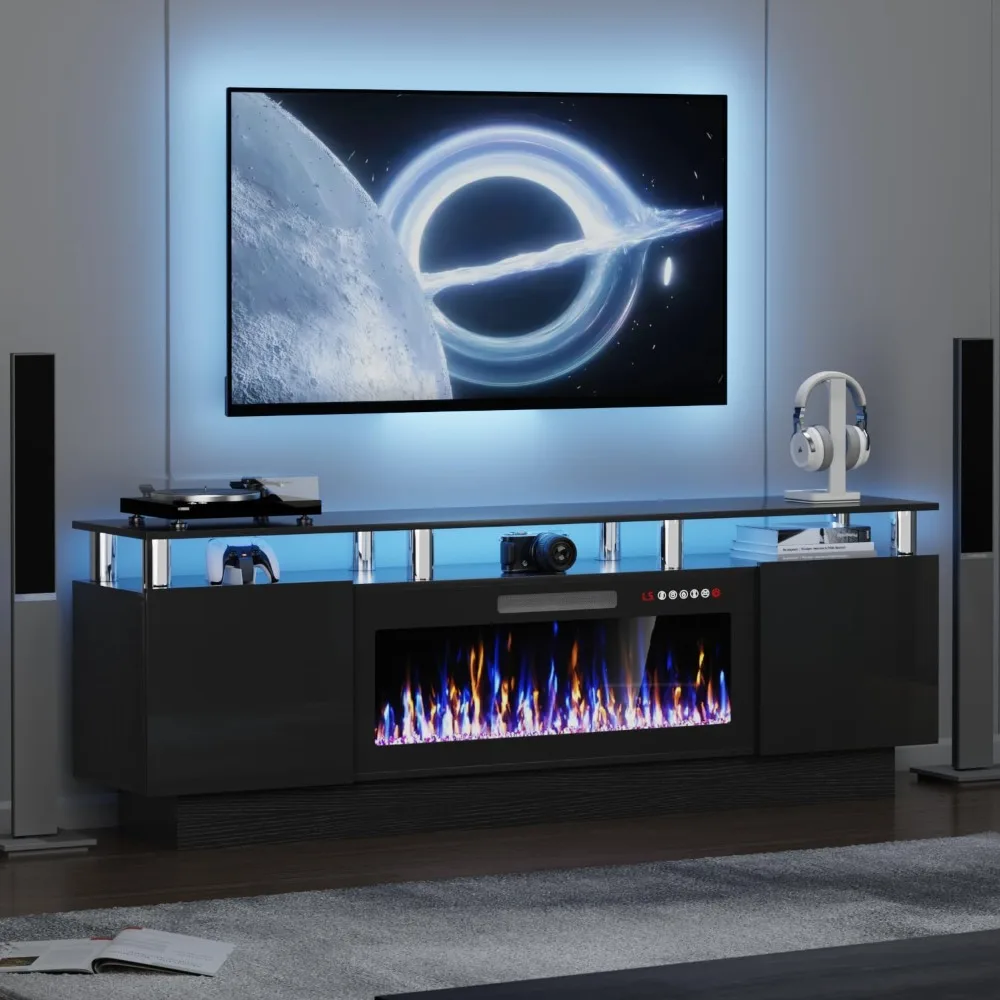 

70 Modern Fireplace TV Stand with 36 Electric Fireplace for TVs Up to 80 inch, Luxury LED Light Entertainment Center