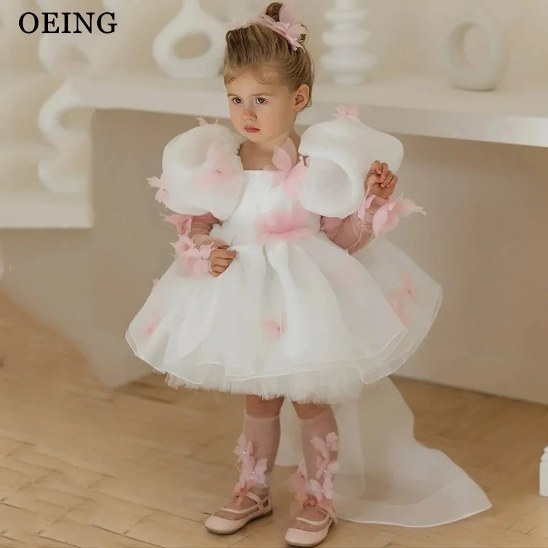 

OEING Cute Ball Flower Girl Dresses O-Neck Appliques Wedding Party Dress Tiered Mini Princess Birthday Dress Customized